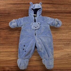 Vintage Okie Dokie Bear Hooded Pram Padded Snowsuit‎ Footed Outfit 3-6 Months